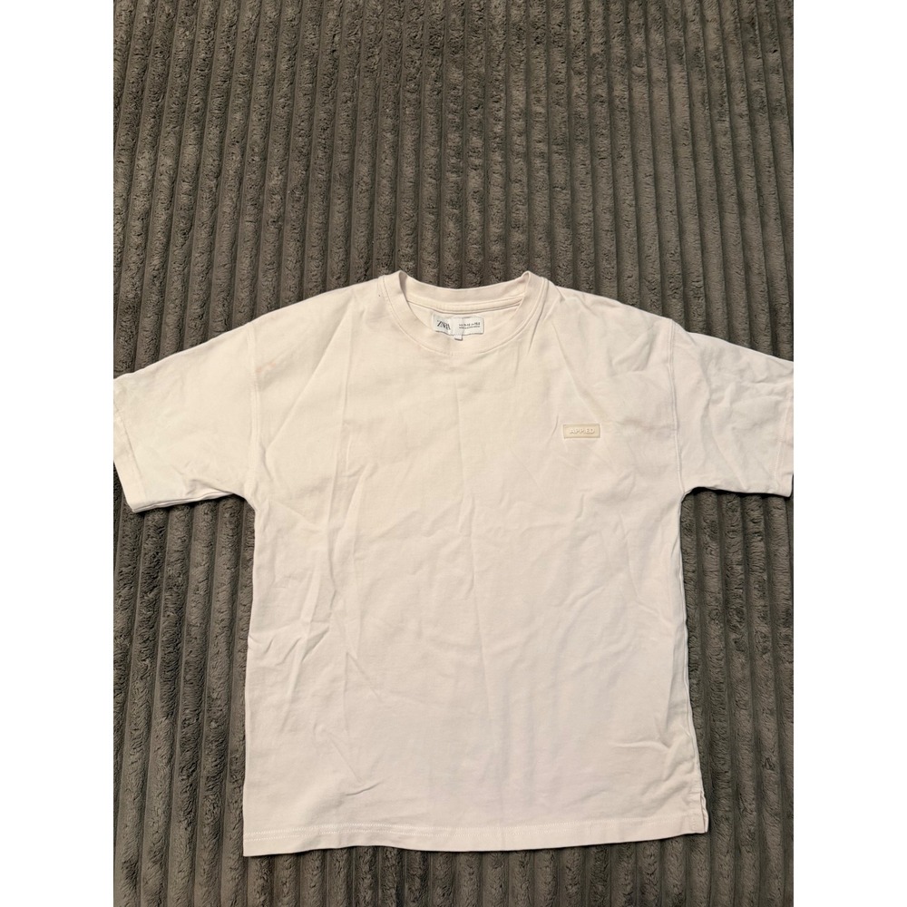 Zara‎ Boys APP.ED Logo T-Shirt Off-White Cream Crewneck Short Sleeve Size 11-12